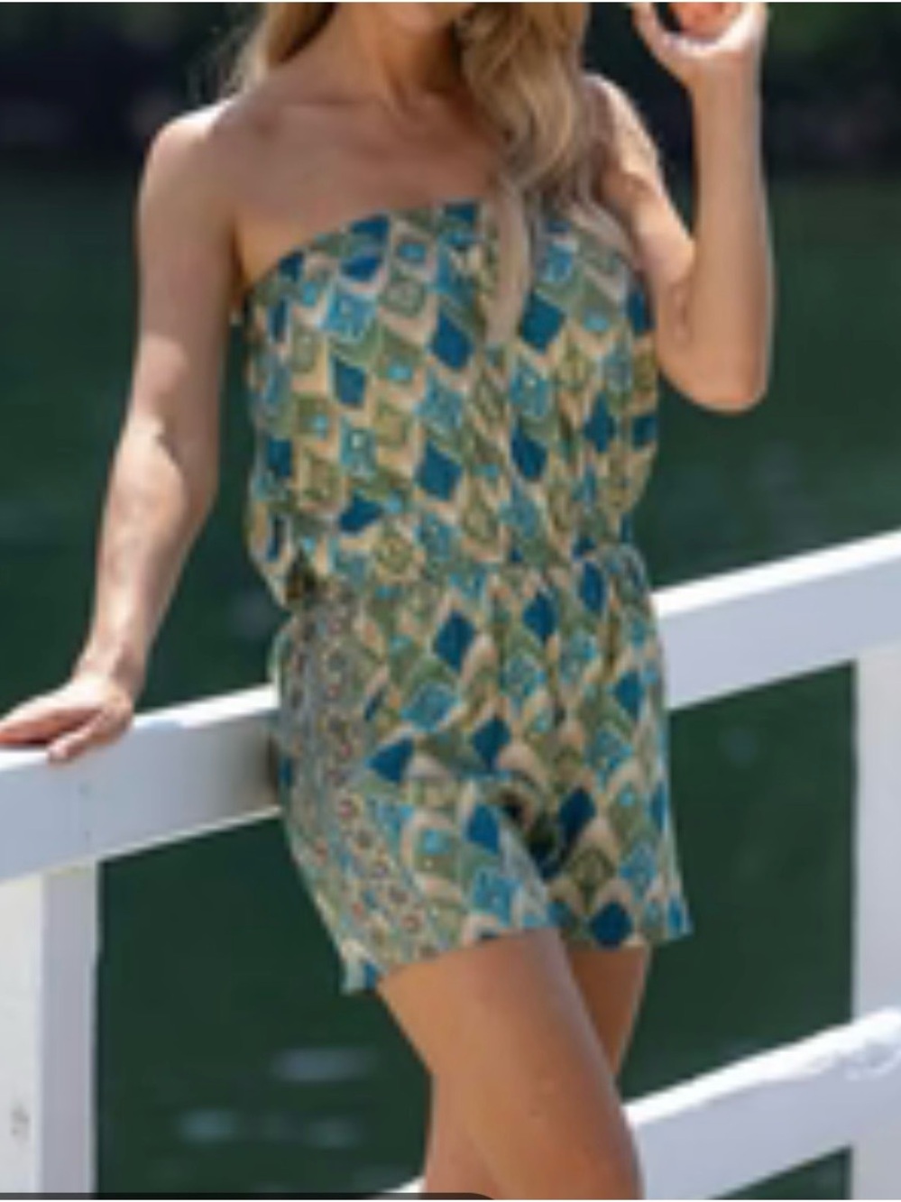 Strapless Gold and Teal Patterned Women’s Romper